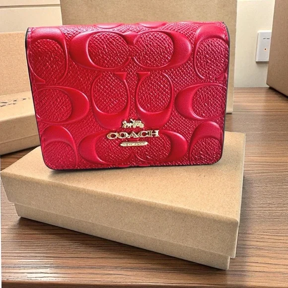 Coach Embossed Red Leather Wallet - Picture 1 of 8